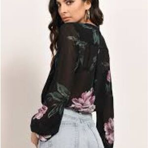 Tobi Black Sheer Blouse with Pink Floral Print
